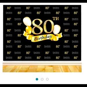 80th Birthday backdrop Black and Gold